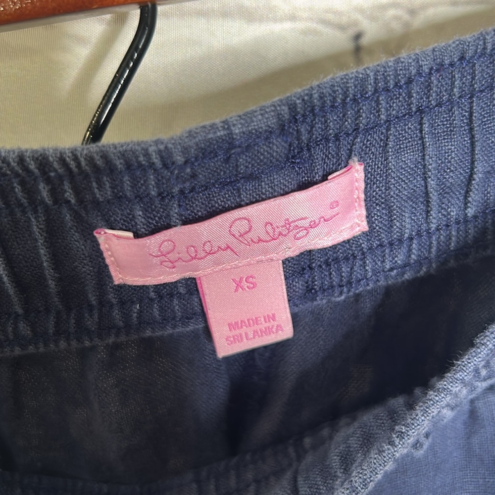 Lilly Pulitzer Navy Blue Elastic Waistband Linen Pants Size X-Small - Picture 6 of 10